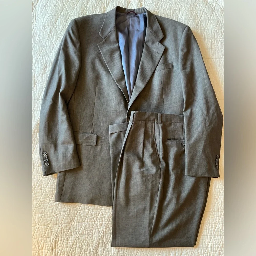 HART‎ SCHAFFNER & MARX Made in USA Subtle Glen Check Wool Suit Size 44 L